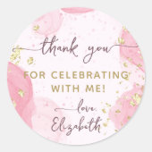 ピンクモダン金ゴールド水彩インクサガーリーービス ラウンドシール (正面)