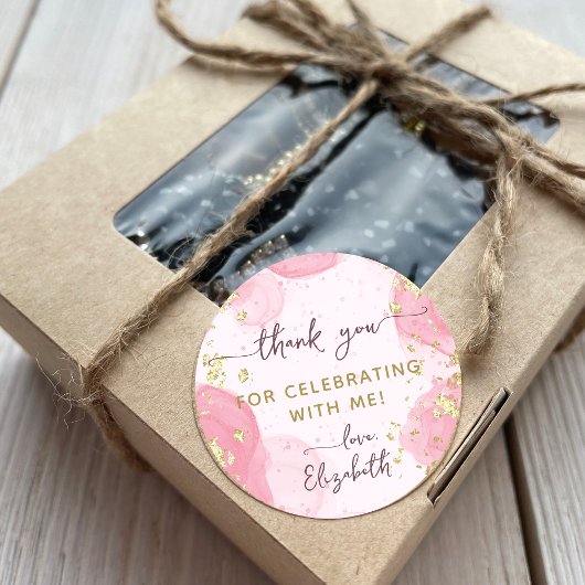 ピンクモダン金ゴールド水彩インクサガーリーービス ラウンドシール