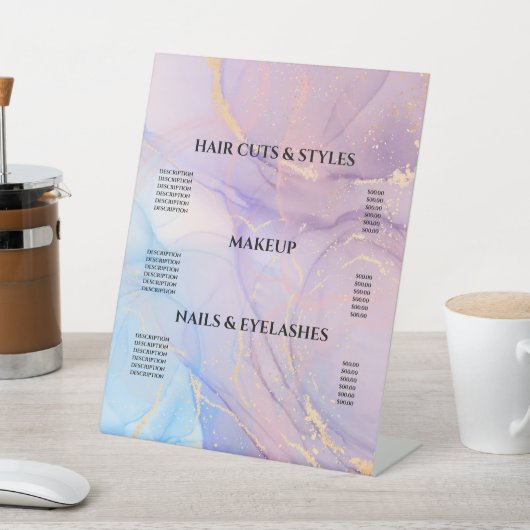 ピンクモダン金ゴールド水彩価格表台座Si 台座サイン (インサイチュ)