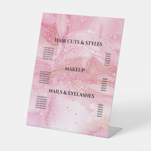 ピンクモダン金ゴールド水彩価格表 台座サイン (正面)