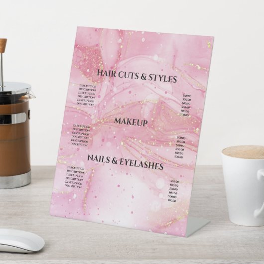 ピンクモダン金ゴールド水彩価格表 台座サイン (インサイチュ)