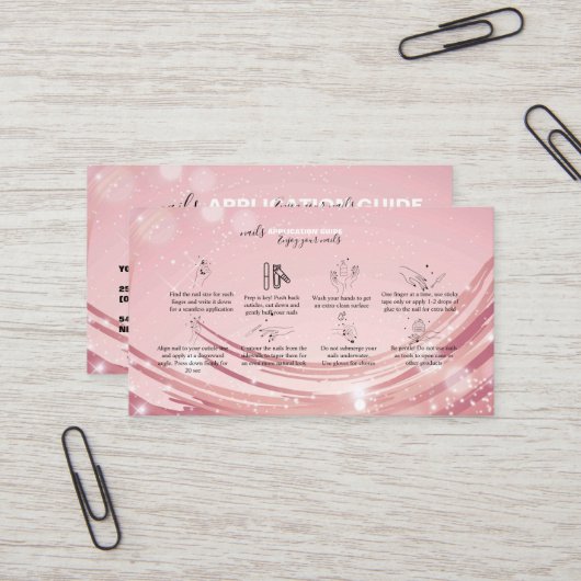 ピンクモダン金ゴールド水彩爪、 ネイル応用ガイド 名刺 (正面/裏面インサイチュ)