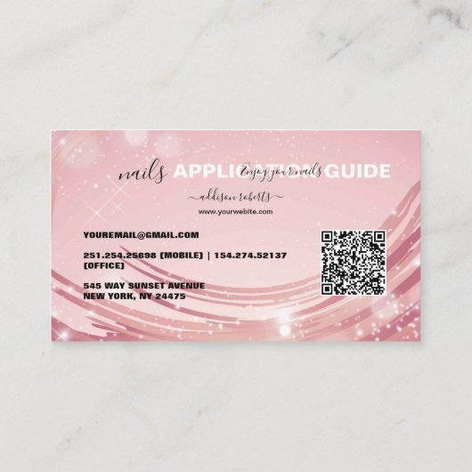 ピンクモダン金ゴールド水彩爪、 ネイル応用ガイド 名刺 (裏面)