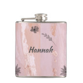 ピンクモダン金ゴールド水色フローラ フラスク (正面)