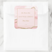 ピンクモダン金ゴールド瑪瑙の大理石キャンドル製品ラベル スクエアシール (バッグ)