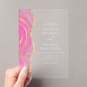 ピンクモダン金ゴールド瑪瑙エレガントな結婚式 アクリル招待状 (インサイチュ (ポータブル))