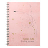 ピンクモダン金ゴールド飛行機名旅行日記 ノートブック (正面)