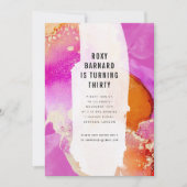 ピンクモダン鮮やかとオレンジの誕生日パーティー 招待状 (正面)