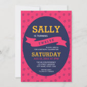 ピンクモダン鮮やかとブルーのハート誕生日 招待状 (正面)