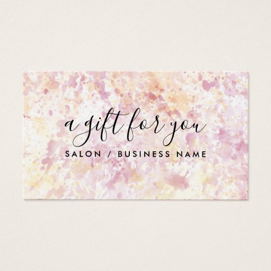 ピンクモダン黄色の水の色のギフト証明書 (正面)
