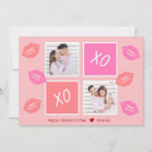 ピンクモダン2フォトカップルハッピーバレンタインデー シーズンカード (正面)