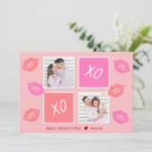 ピンクモダン2フォトカップルハッピーバレンタインデー シーズンカード (スタンド正面)