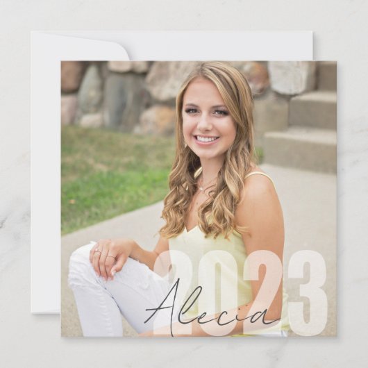 ピンクモダン2023写真卒業パーティー招待状 招待状 (正面)