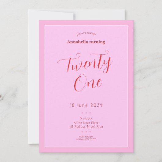 ピンクモダン21位 招待状 (正面)