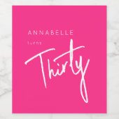ピンクモダン30th30th誕生日パーティー ワインラベル (シングルラベル)
