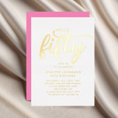 ピンクモダン50と素晴らしい50番目の誕生日金ゴールド 箔招待状