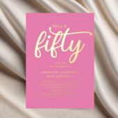 ピンクモダン50と素晴らしい50番目の誕生日金ゴールド 箔招待状