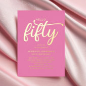 ピンクモダン50と素晴らしい50番目の誕生日金ゴールド 箔招待状