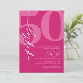 ピンクモダン50歳の誕生日パーティー 招待状 (スタンド正面)