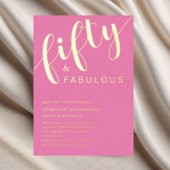 ピンクモダン50誕生日50と素晴らしい金ゴールド 箔招待状