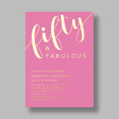 ピンクモダン50誕生日50と素晴らしい金ゴールド 箔招待状