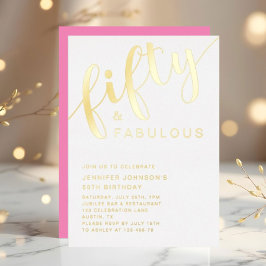 ピンクモダン50誕生日50と素晴らしい 箔招待状