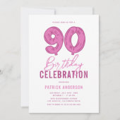 ピンクモダン90th誕生日パーティー 招待状 (正面)