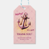 ピンクモダン・アホイ！いかり航海のベビシャワー ギフトタグ (正面)
