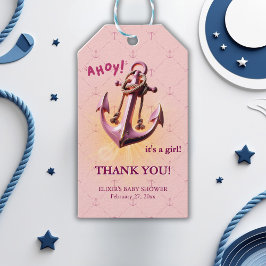 ピンクモダン・アホイ！いかり航海のベビシャワー ギフトタグ