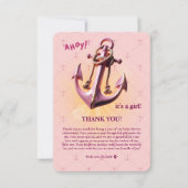 ピンクモダン・アホイ！いかり航海のベビシャワー サンキューカード (正面)
