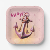 ピンクモダン・アホイ！いかり航海のベビシャワー ペーパープレート (正面)
