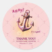 ピンクモダン・アホイ！いかり航海のベビシャワー ラウンドシール (正面)