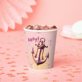 ピンクモダン・アホイ！いかり航海のベビシャワー 紙コップ
