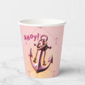 ピンクモダン・アホイ！いかり航海のベビシャワー 紙コップ (正面)