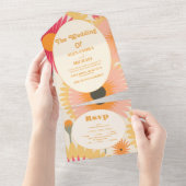 ピンクモダン&イエローレトロフローラ結婚ズ オールインワン招待状 (貼ってはがせる)