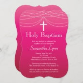 ピンクモダン·ガーランド·クロス·ホリー·バプテスマ 招待状 (正面/裏面)