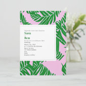 ピンクモダン+グリーンパームツリービーチ結婚式 招待状 (スタンド正面)