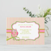 ピンクモダン&グリーンペイズリーフクロウベビーシャワー招待状 招待状 (スタンド正面)