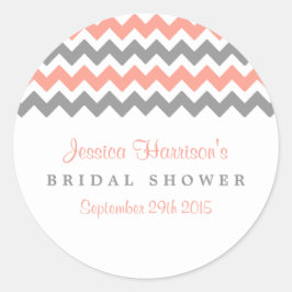 ピンクモダン&グレーシェブロンブライダルシャワーシール ラウンドシール