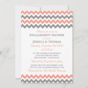 ピンクモダン&グレーシェブロン婚約シャワー 招待状