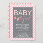 ピンクモダン&グレーベビーシャワーガールベリースイート 招待状 (正面/裏面)