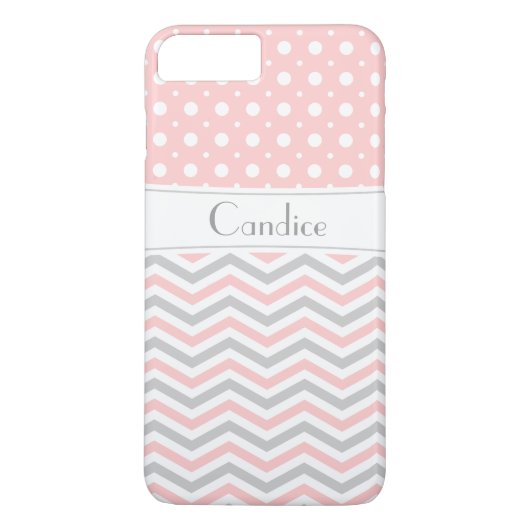 ピンクモダン、グレー、白いシェブロンと水玉模様 Case-Mate iPhoneケース (裏面)