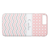 ピンクモダン、グレー、白いシェブロンと水玉模様 Case-Mate iPhoneケース (裏面(横))