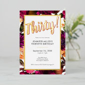 ピンクモダン&ゴールドフォイルフローラ30th誕生日 箔招待状 (立ち正面)