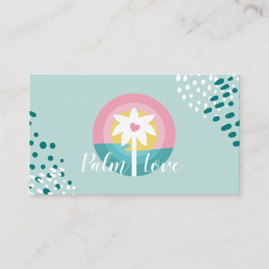 ピンクモダン&ティール（緑がかった色）トロピカルパームツリーロゴ 名刺 (正面)