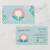 ピンクモダン&ティール（緑がかった色）トロピカルパームツリーロゴ 名刺 (正面/裏面)