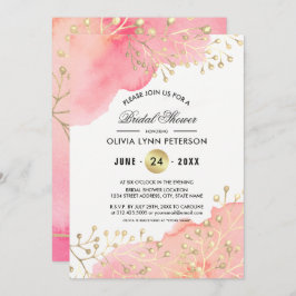 ピンクモダン |ピーチウォーターカラーブライダルシャワー 招待状