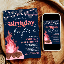 ピンクモダン+ピーチ誕生日焚き火招待状 招待状