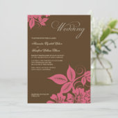ピンクモダン/ブラウンフローラ結婚式招待状 招待状 (スタンド正面)