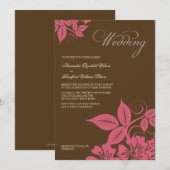 ピンクモダン/ブラウンフローラ結婚式招待状 招待状 (正面/裏面)